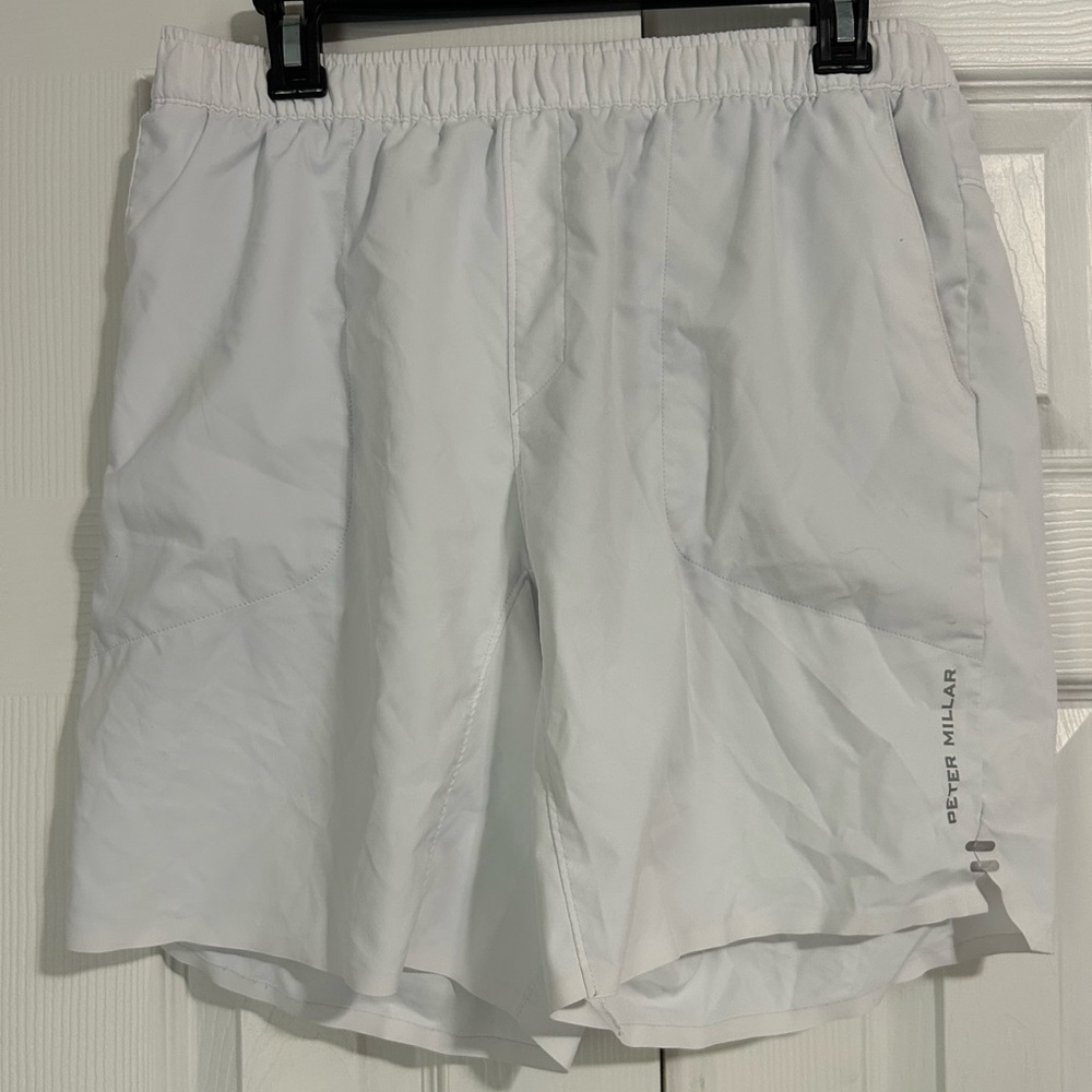 Peter Millar White Athletic Shorts Elastic Waistband Lightweight